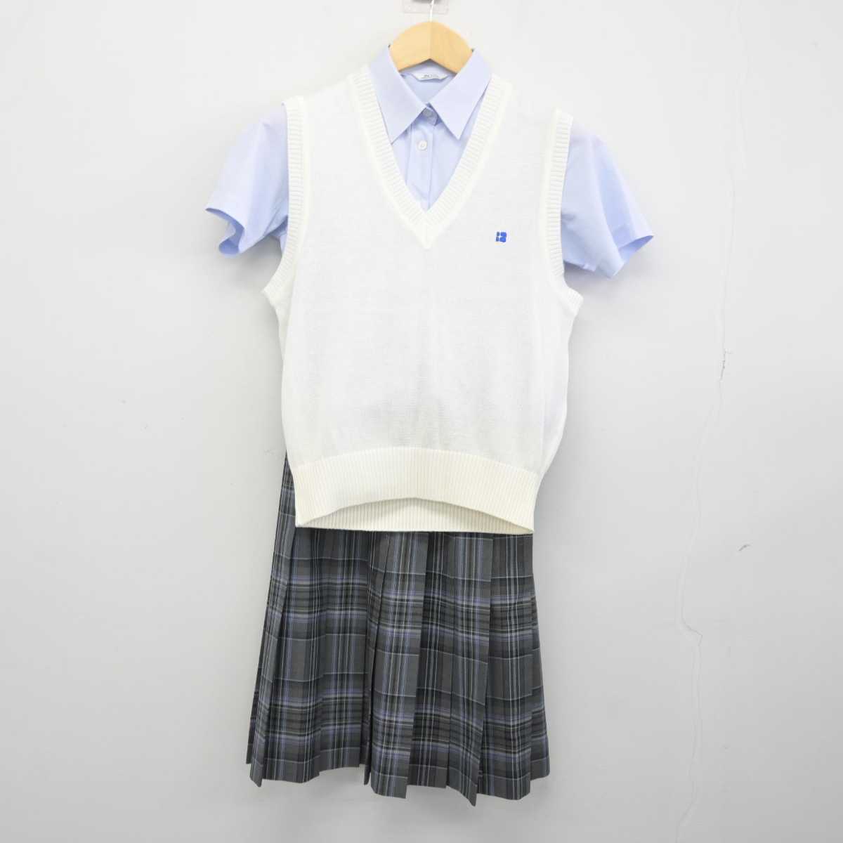 【中古】埼玉県 叡明高等学校 女子制服 4点 (ニットベスト・シャツ・スカート) sf044339