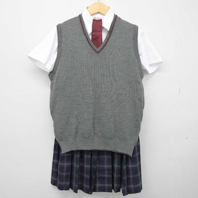 【中古】京都府 朱雀高等学校 女子制服 4点 (ニットベスト・シャツ・スカート) sf044553