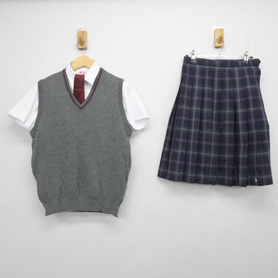 【中古】京都府 朱雀高等学校 女子制服 4点 (ニットベスト・シャツ・スカート) sf044553