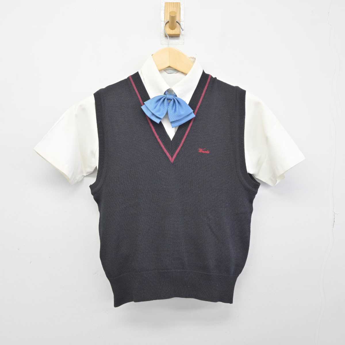 【中古】佐賀県 早稲田佐賀中学校 女子制服 4点 (ニットベスト・シャツ) sf044937