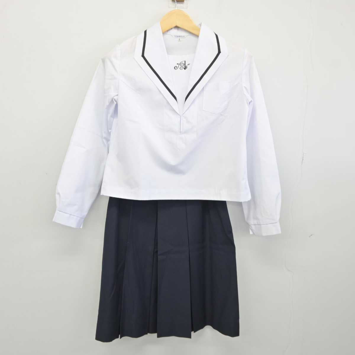 中古】岡山県 岡山朝日高等学校 女子制服 4点 (セーラー服・スカート