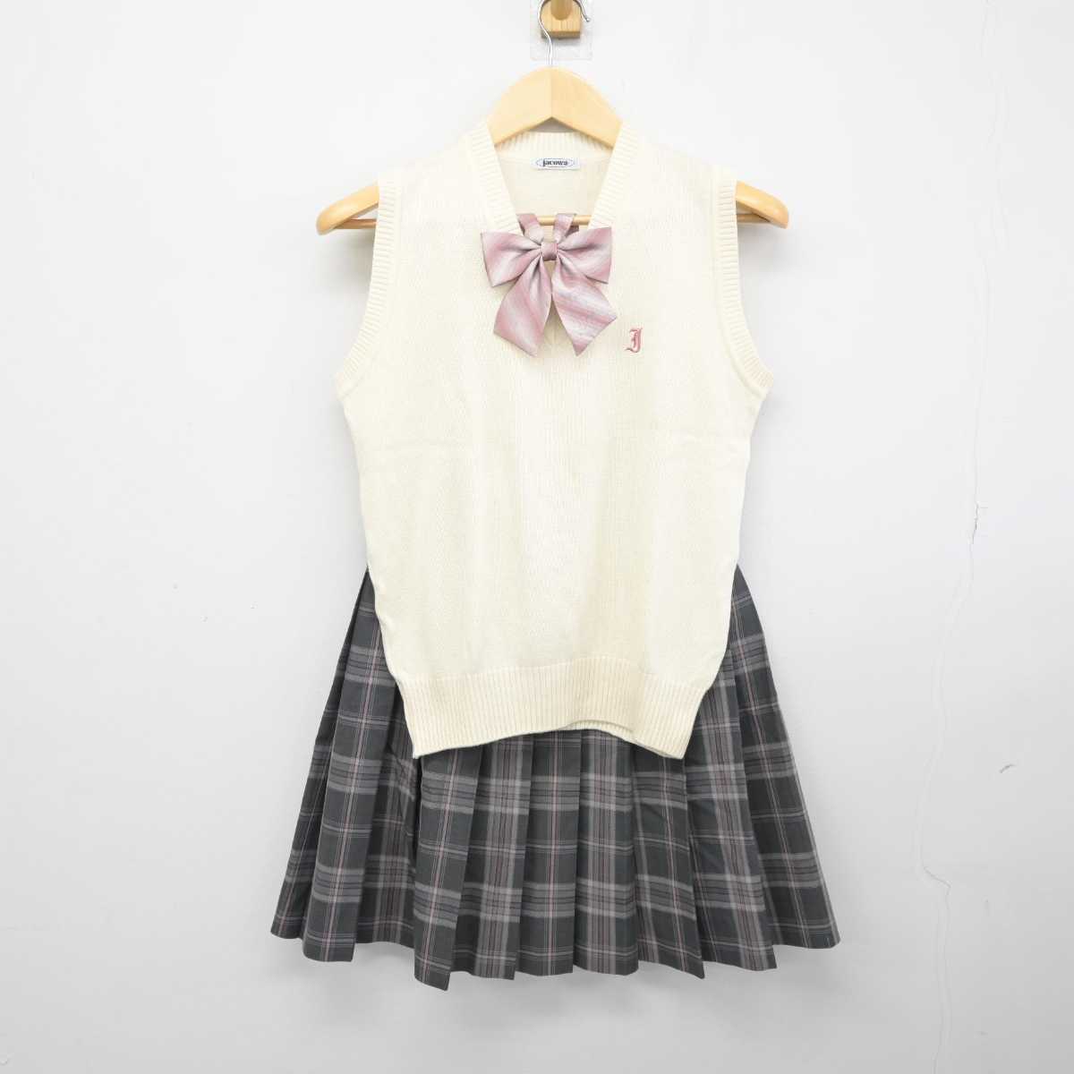 【中古】千葉県 印旛明誠高等学校 女子制服 3点 (ニットベスト・スカート) sf045302