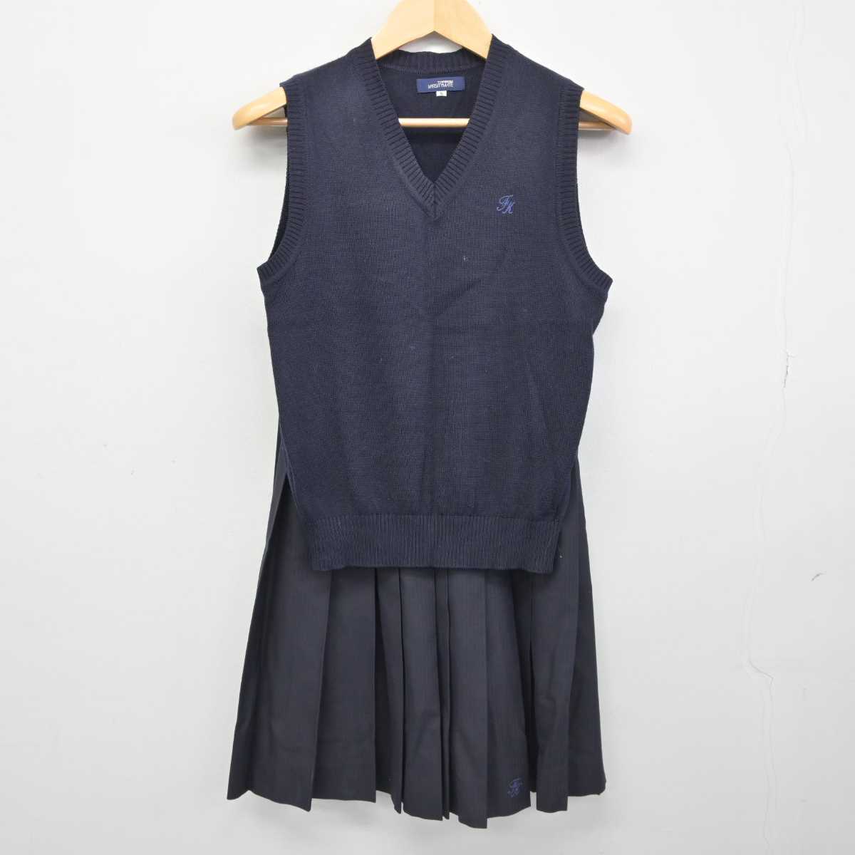 【中古】千葉県 船橋啓明高等学校 女子制服 3点 (ニットベスト・スカート) sf045330