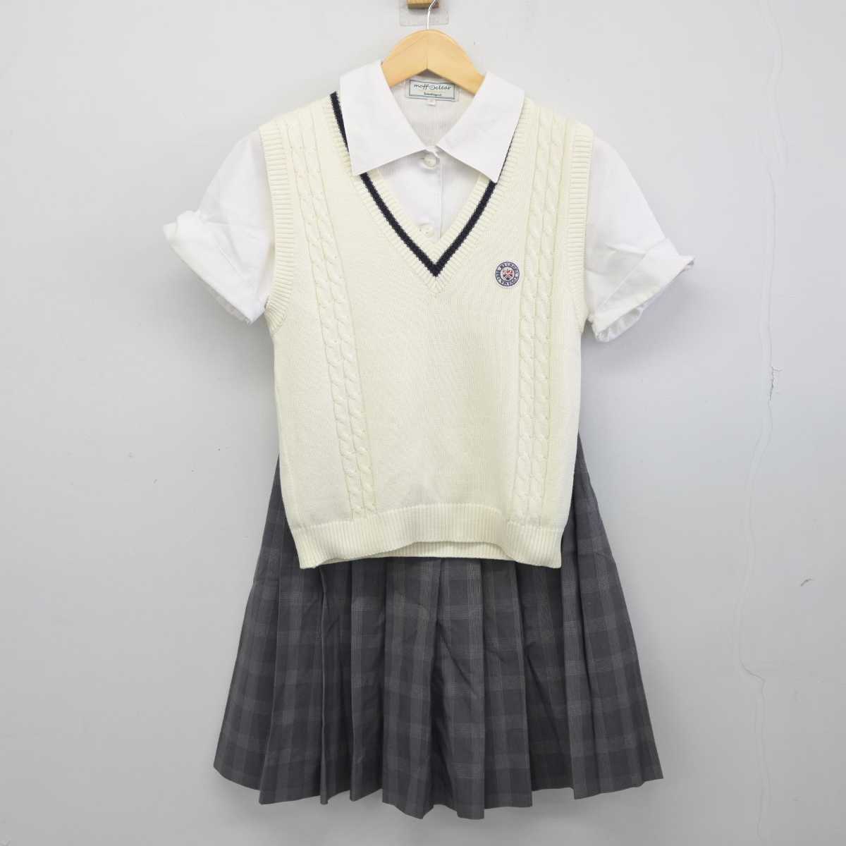 【中古】富山県 龍谷富山高等学校 女子制服 3点 (ニットベスト・シャツ・スカート) sf045670