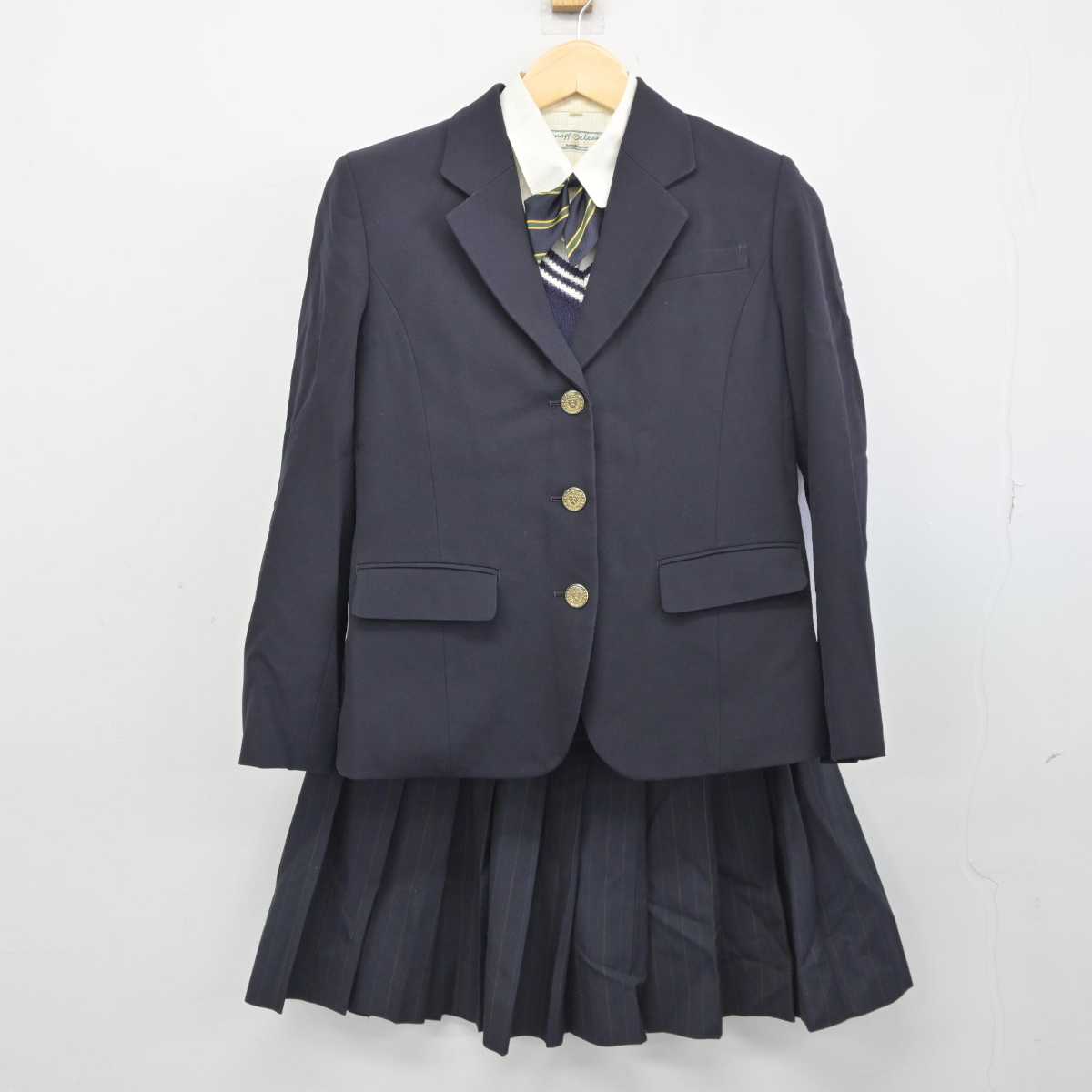 【中古】富山県 龍谷富山高等学校 女子制服 5点 (ブレザー・ニット・シャツ・スカート) sf045671