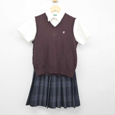 【中古】福岡県 福岡大学附属若葉高等学校 女子制服 3点 (ニットベスト・シャツ・スカート) sf045867