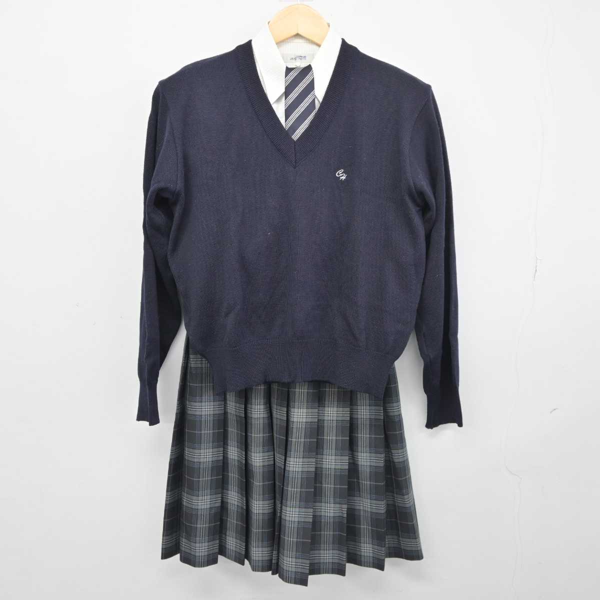 【中古】千葉県 銚子高等学校 女子制服 4点 (ニット・シャツ・スカート) sf045939