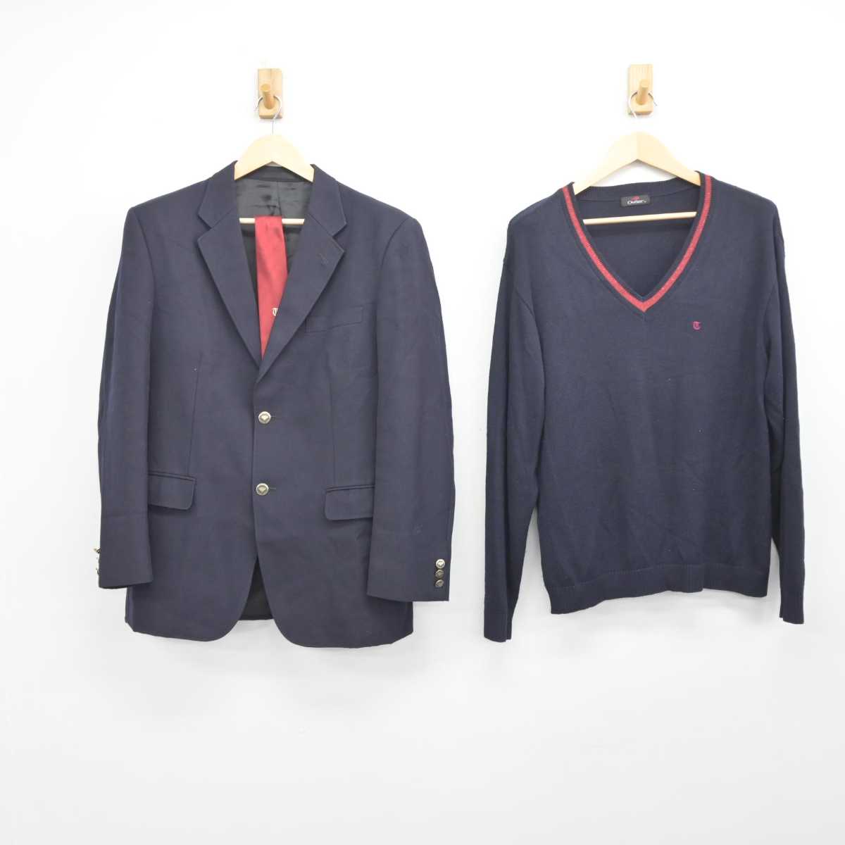 【中古】愛知県 名古屋経済大学高蔵高等学校 男子制服 3点 (ブレザー・ニット) sf046000