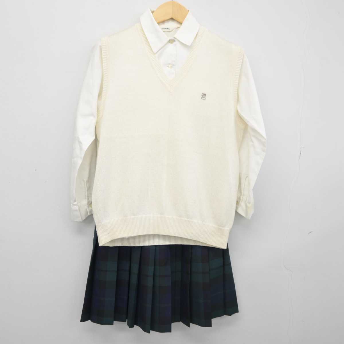 【中古】埼玉県 獨協埼玉中学高等学校 女子制服 3点 (ニットベスト・シャツ・スカート) sf046048