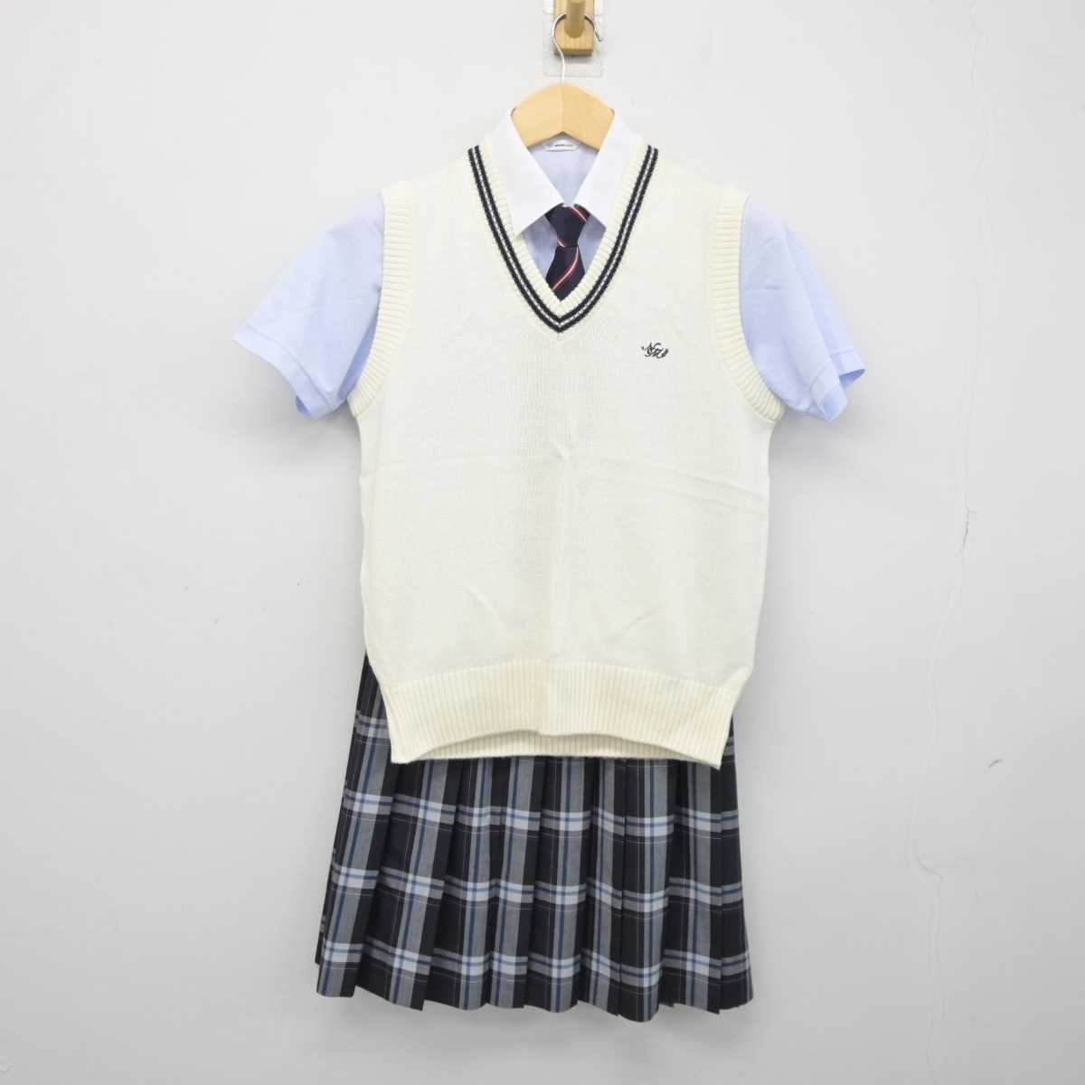 【中古】長崎県 長崎明誠高等学校 女子制服 4点 (ニットベスト・シャツ・スカート) sf046110