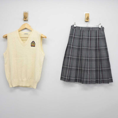 【中古】千葉県 流通経済大学付属柏高等学校 女子制服 2点 (ニットベスト・スカート) sf046133