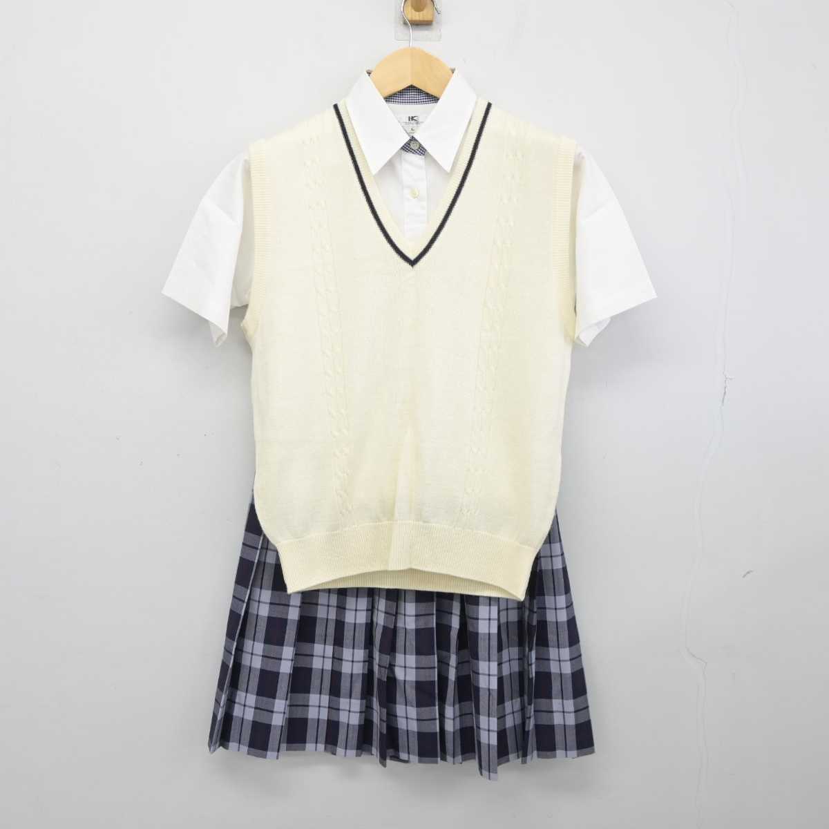 【中古】東京都 貞静学園中学校・高等学校 女子制服 3点 (ニットベスト・シャツ・スカート) sf046295