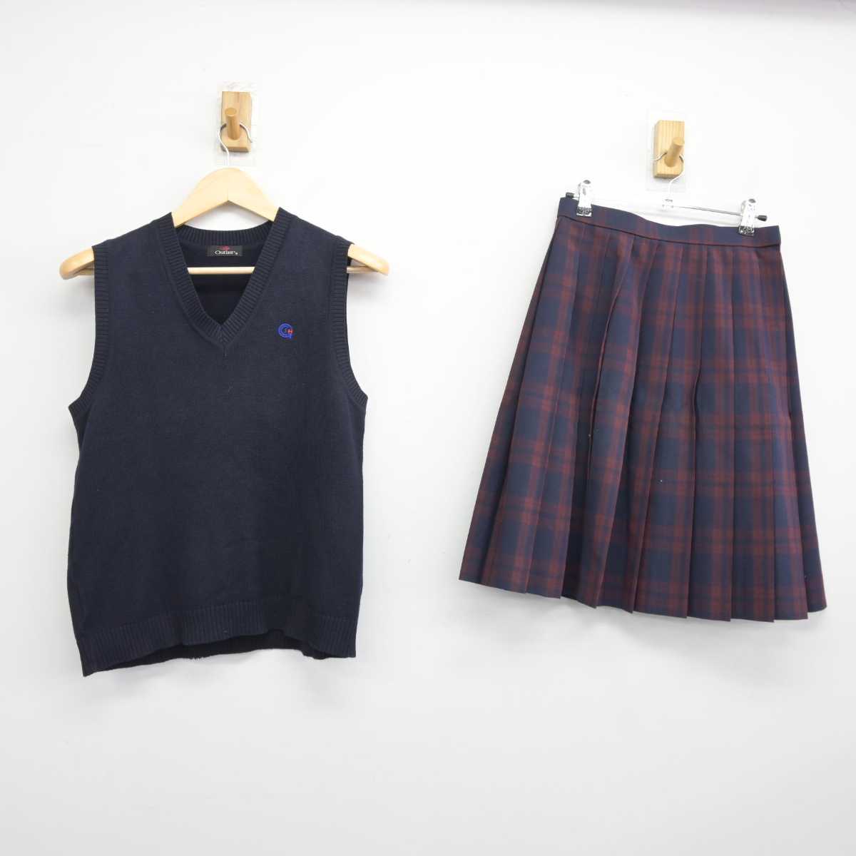 【中古】福島県 あさか開成高等学校 女子制服 2点 (ニットベスト・スカート) sf046302