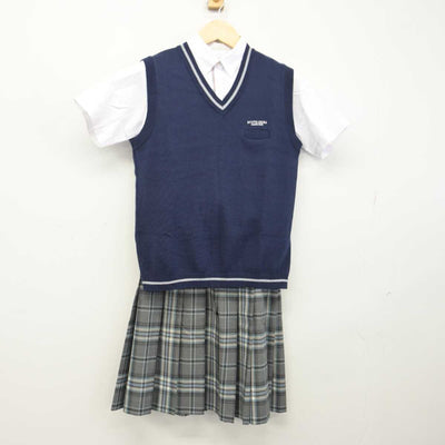 【中古】京都府 京都精華学園中学校高等学校 女子制服 3点 (ニットベスト・シャツ・スカート) sf046332