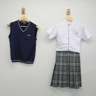 【中古】京都府 京都精華学園中学校高等学校 女子制服 3点 (ニットベスト・シャツ・スカート) sf046332