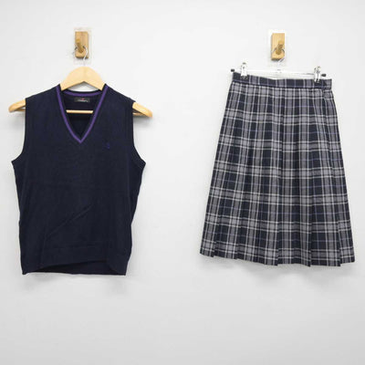 【中古】滋賀県 滋賀短期大学附属高等学校 女子制服 2点 (ニットベスト・スカート) sf046403