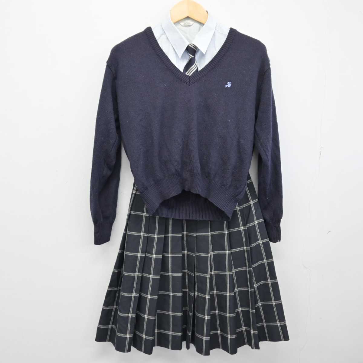 【中古】山口県 周防大島高等学校 女子制服 6点 (ブレザー・シャツ・ニット・スカート) sf046551