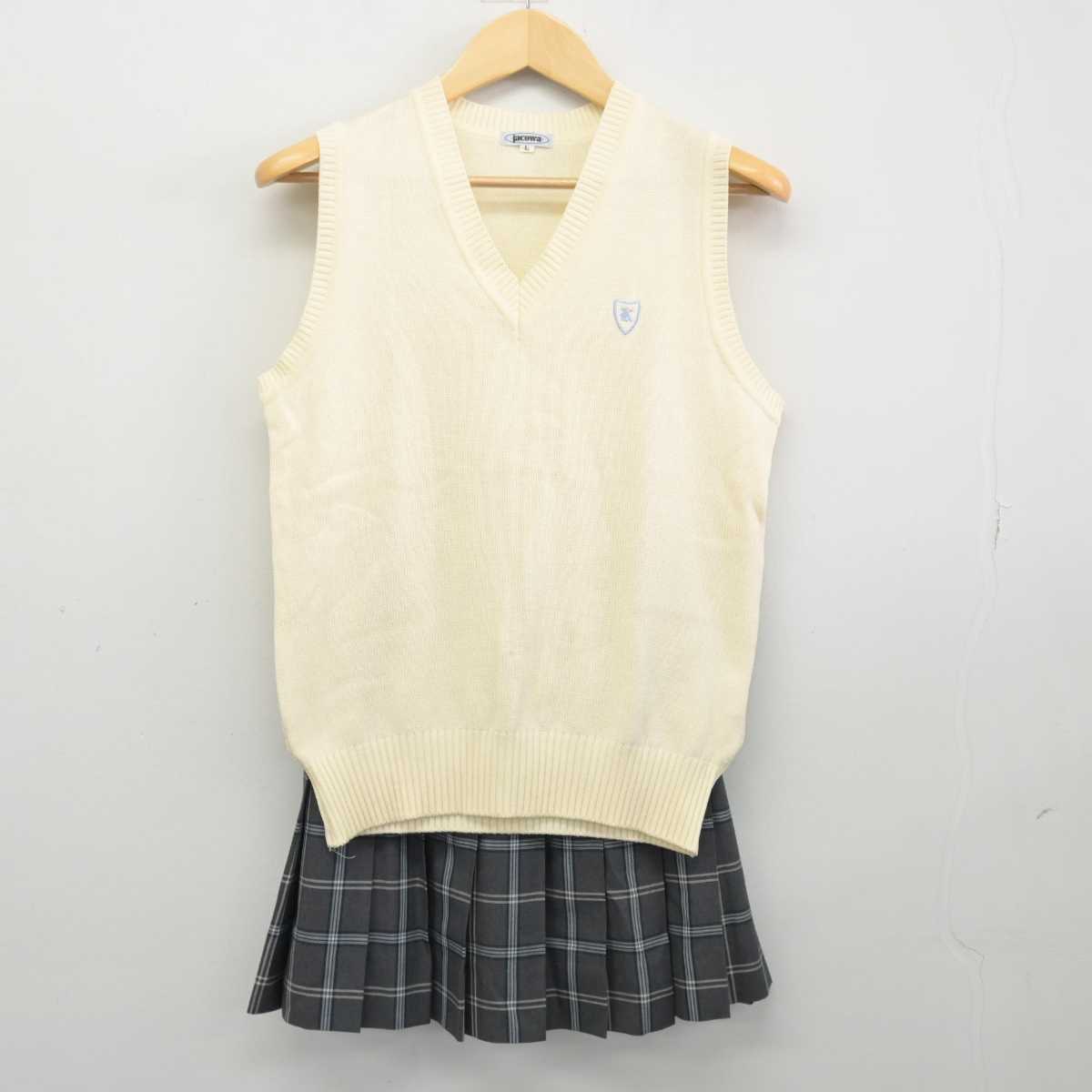 【中古】千葉県 市川北高等学校 女子制服 2点 (ニットベスト・スカート) sf046750