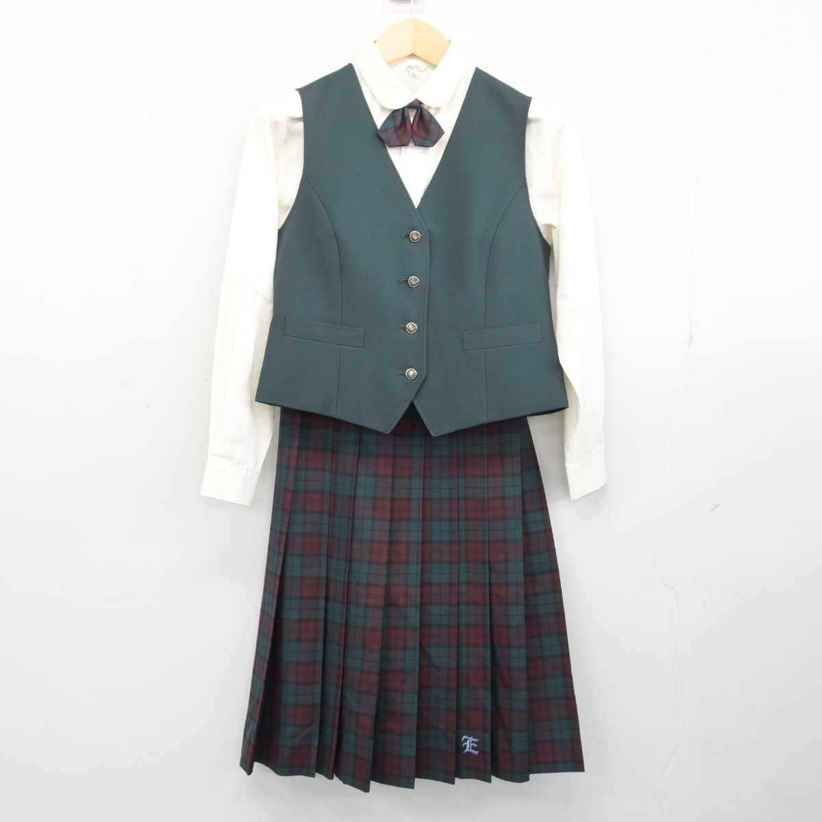 【中古】茨城県 江戸川学園取手中学校高等学校 女子制服 5点 (ブレザー・ベスト・シャツ・スカート) sf046751