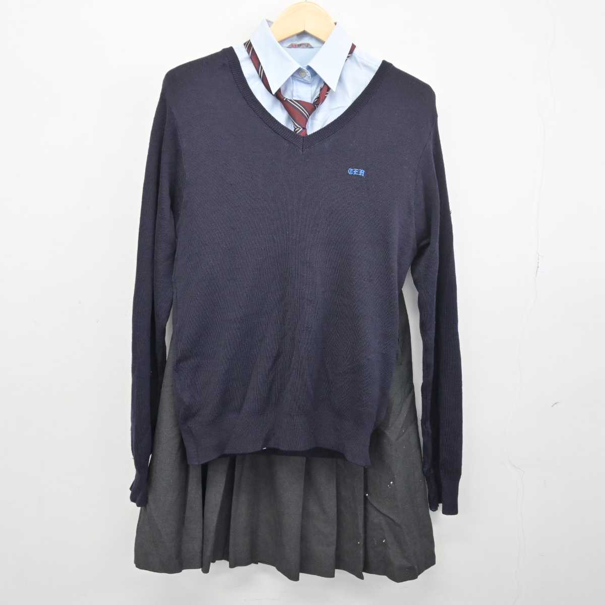 【中古】千葉県 千葉英和高等学校 女子制服 5点 (ブレザー・ニット・シャツ・スカート) sf046819