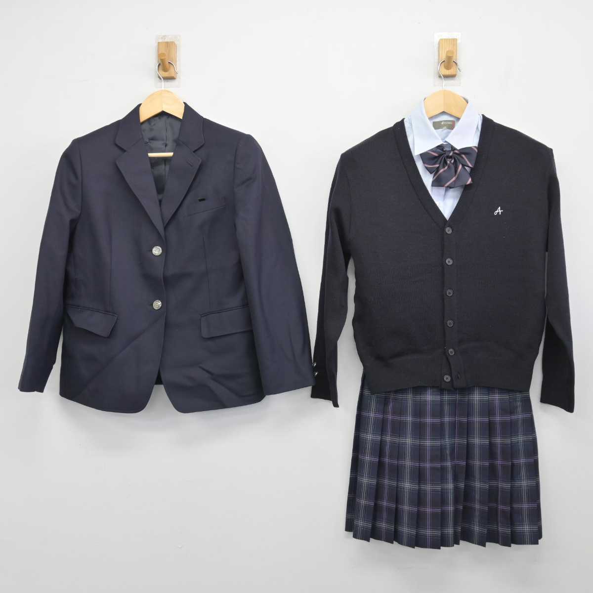 中古】 飛鳥未来高等学校 女子制服 5点 (ブレザー・ニット・シャツ 