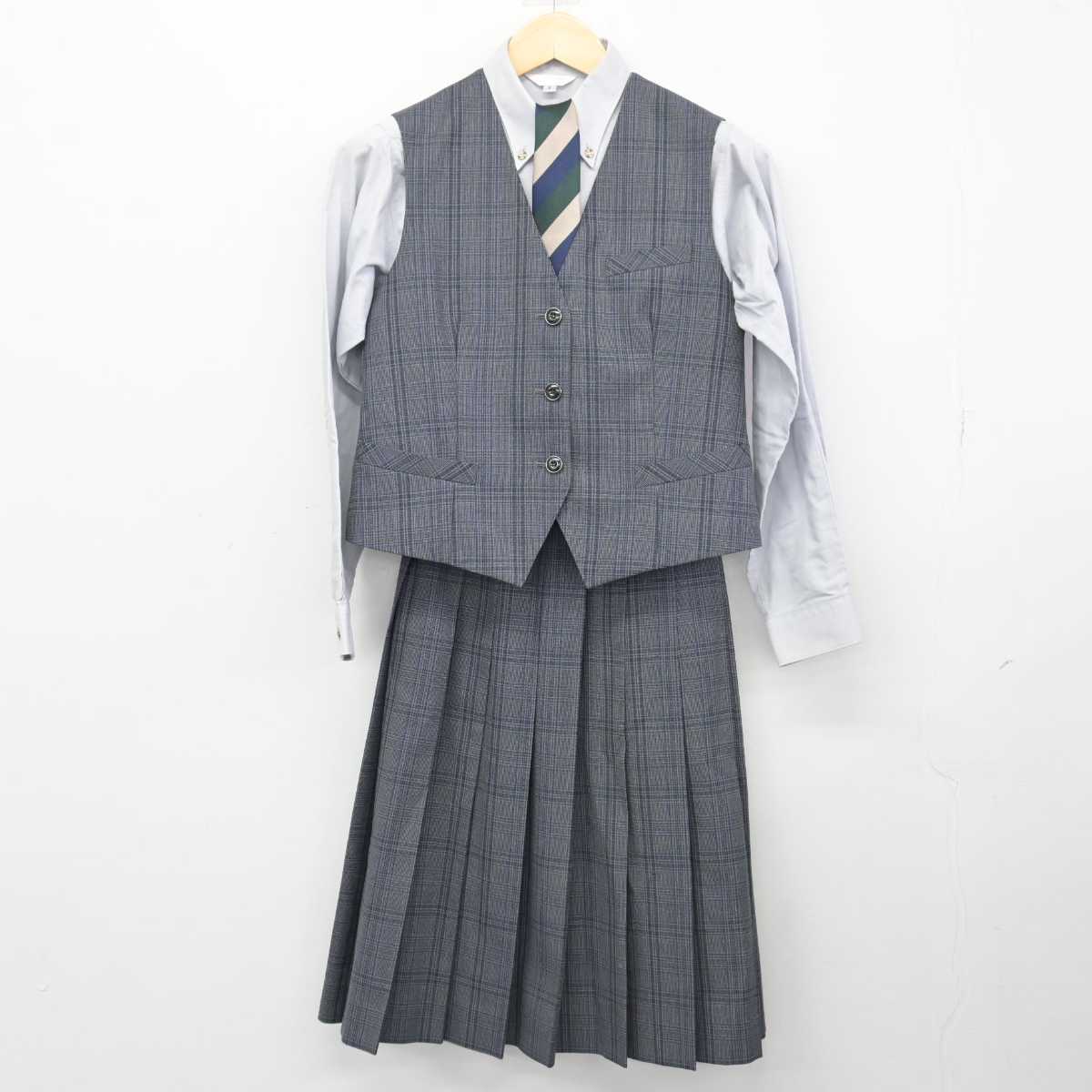 【中古】富山県 富山北部高等学校 女子制服 5点 (ブレザー・ベスト・シャツ・スカート) sf047734