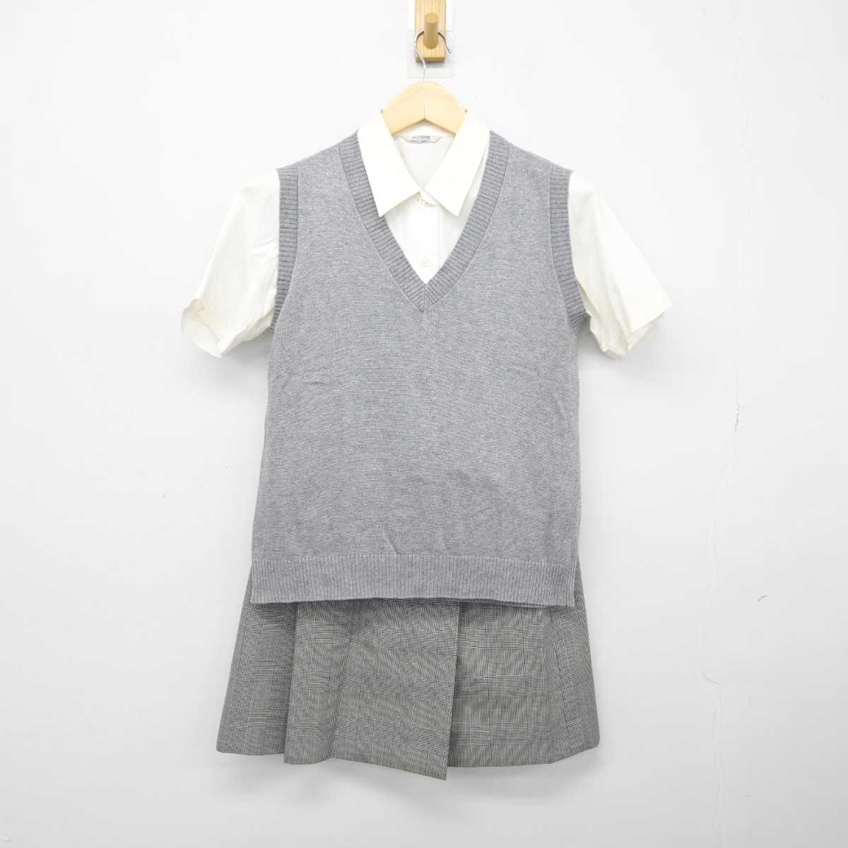 【中古】神奈川県 山手学院高等学校 女子制服 3点 (ニットベスト・シャツ・スカート) sf047776