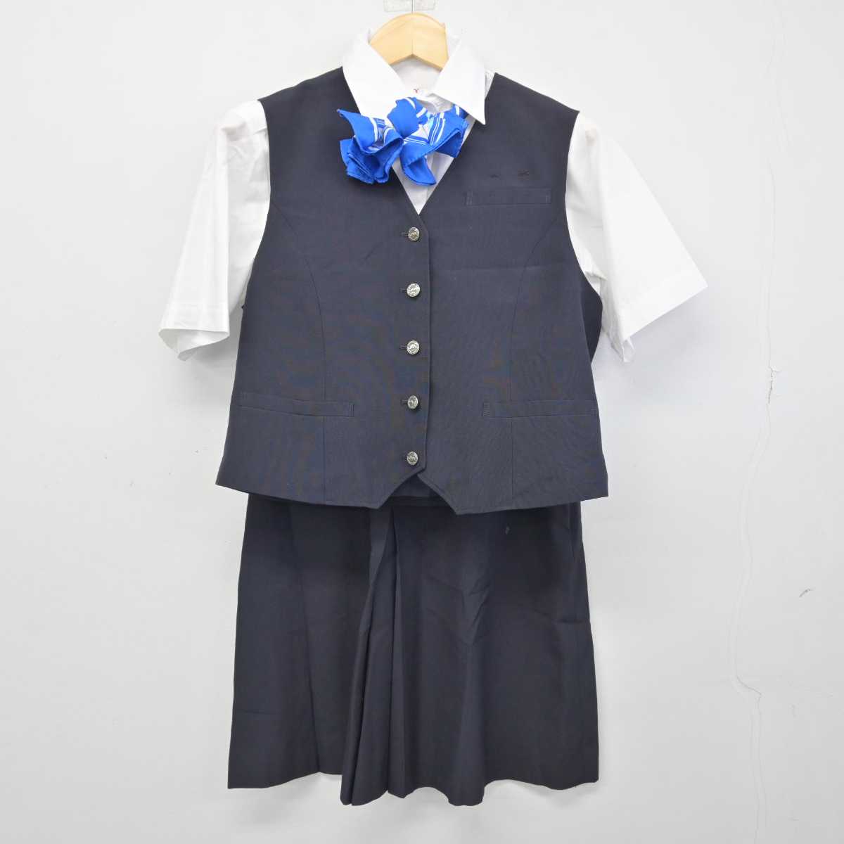 【中古】石川県 日本航空高等学校 女子制服 4点 (ベスト・シャツ・スカート) sf047817