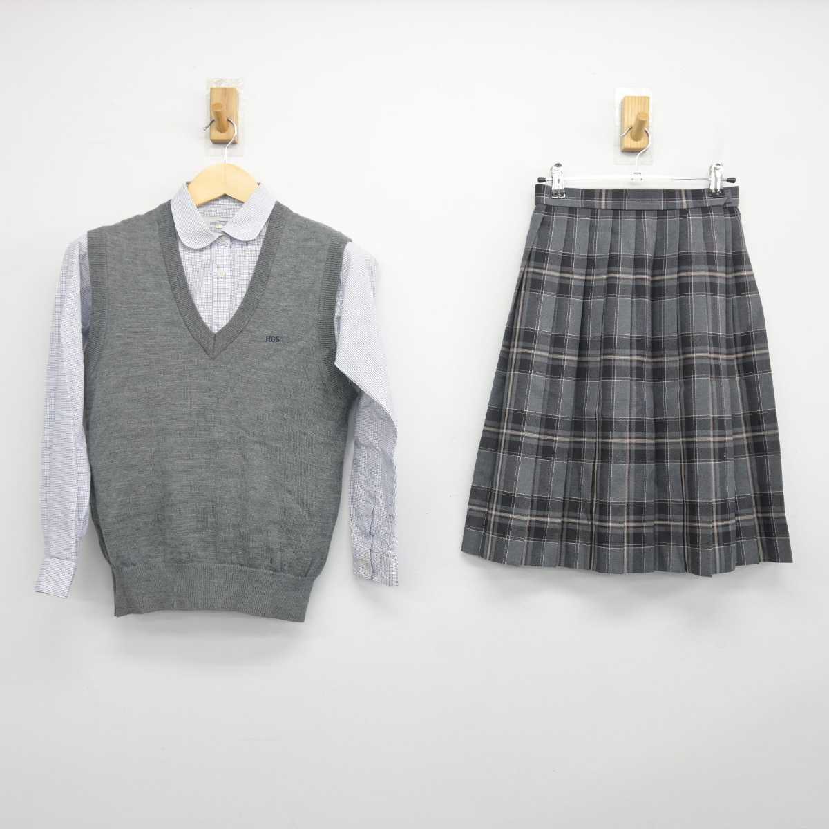 【中古】北海道 北海学園札幌高等学校 女子制服 3点 (ニットベスト・シャツ・スカート) sf047924