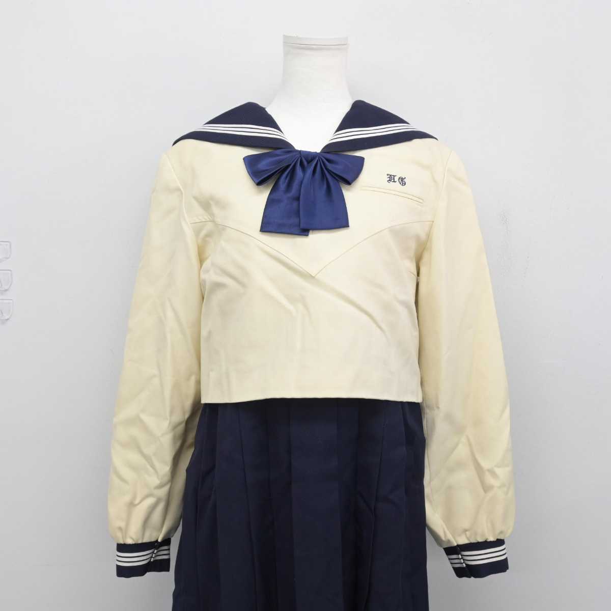 【中古】福岡県 博多女子高等学校 女子制服 3点 (セーラー服・ジャンパースカート) sf048361