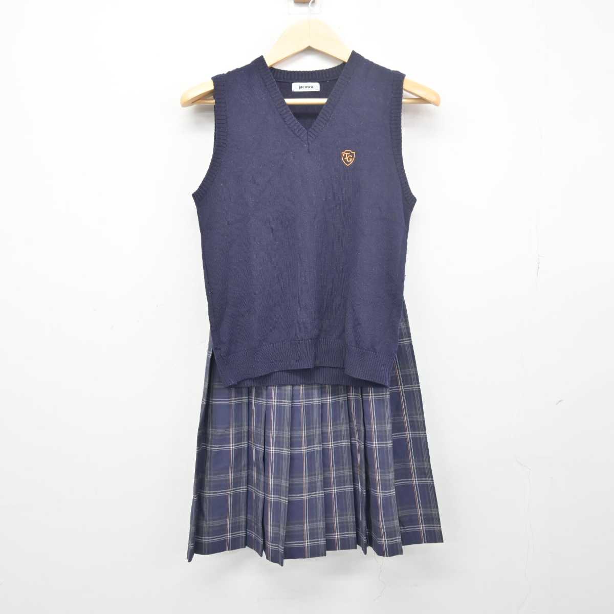 【中古】神奈川県 立花学園高等学校 女子制服 3点 (ニットベスト・スカート) sf048625