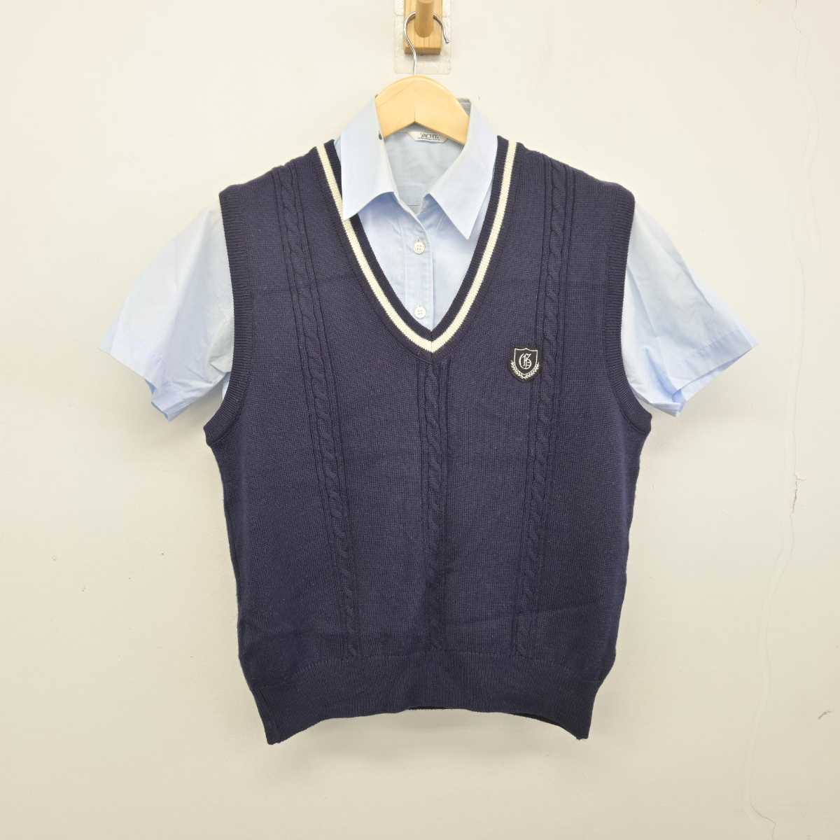 【中古】愛知県 蒲郡高等学校 女子制服 2点 (ニットベスト・シャツ) sf048680