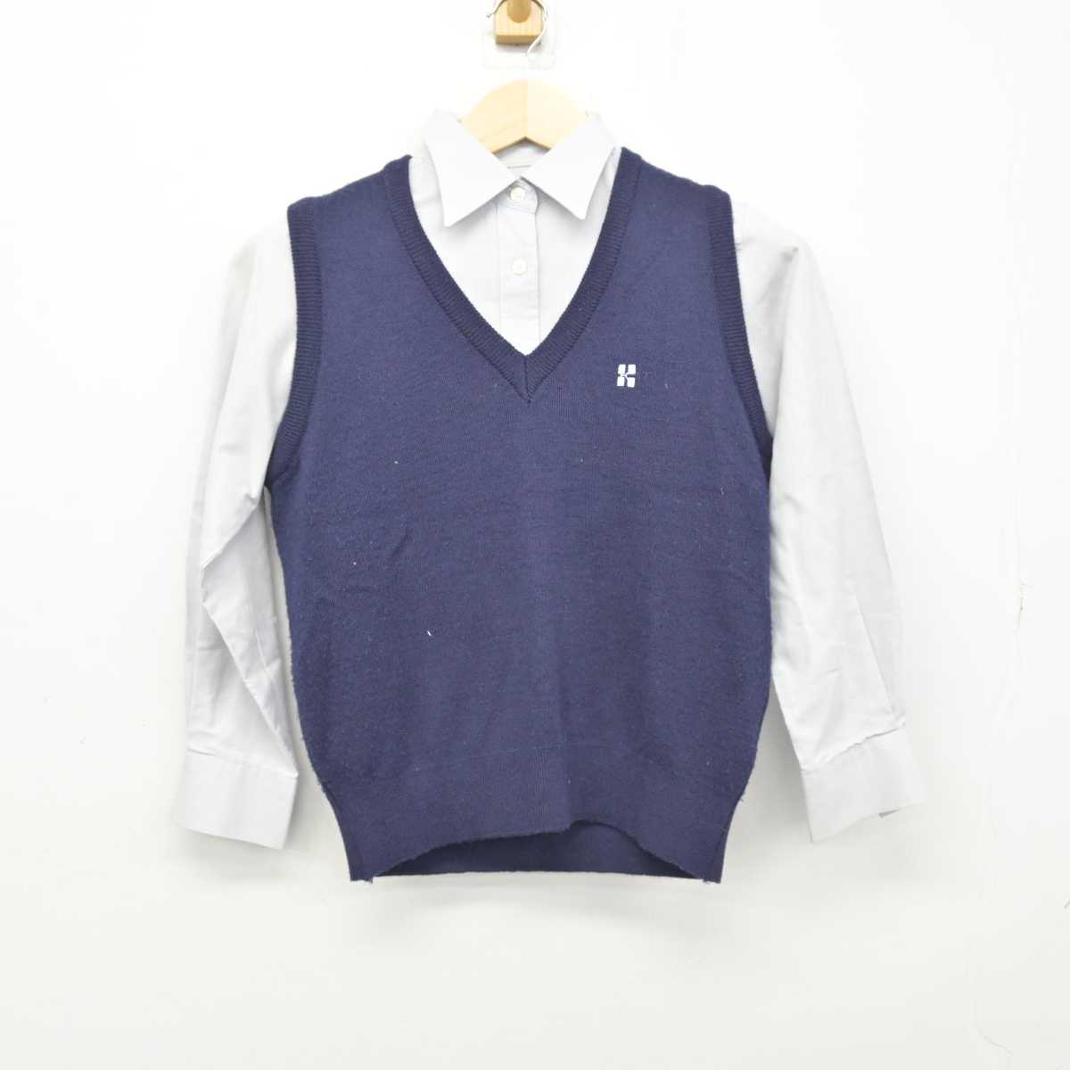 【中古】東京都 かえつ有明高等学校 女子制服 2点 (シャツ・ニットベスト) sf048828