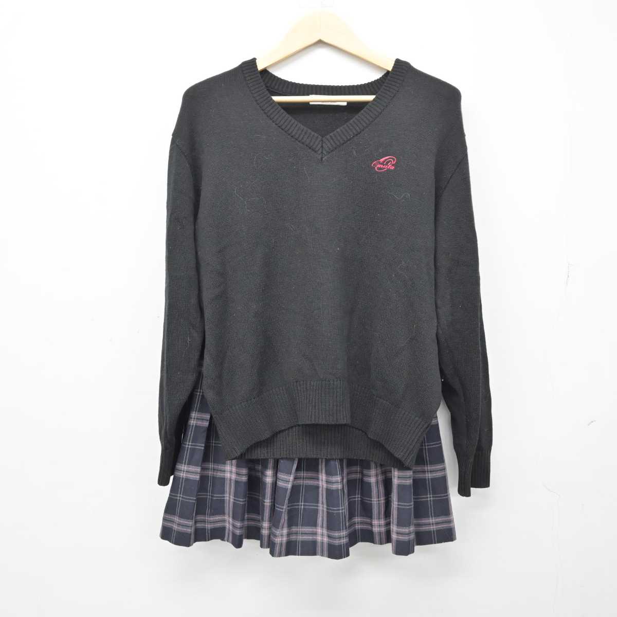 【中古】福岡県 大牟田高等学校 女子制服 2点 (ニット・スカート) sf048853