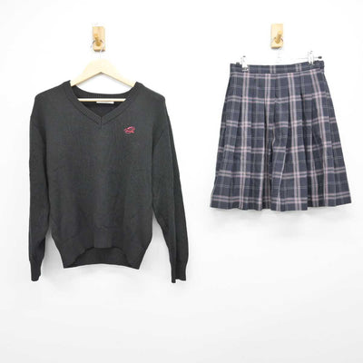 【中古】福岡県 大牟田高等学校 女子制服 2点 (ニット・スカート) sf048853