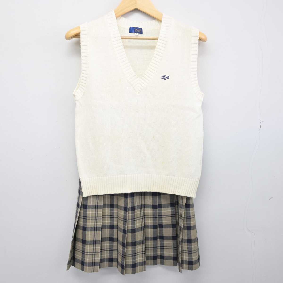 【中古】埼玉県 川越南高等学校 女子制服 4点 (ニット・ニットベスト・スカート) sf049027