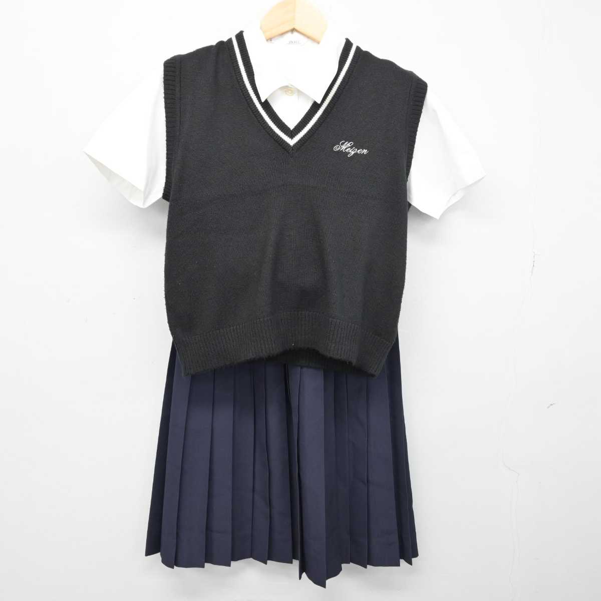 【中古】福岡県 福岡県立明善高等学校 女子制服 3点 (ニットベスト・シャツ・スカート) sf049145