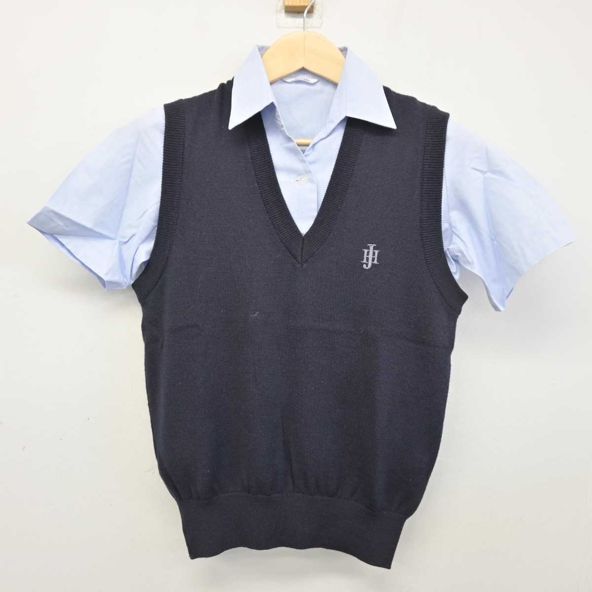 【中古】福岡県 純真高等学校 女子制服 2点 (ニットベスト・シャツ) sf049534