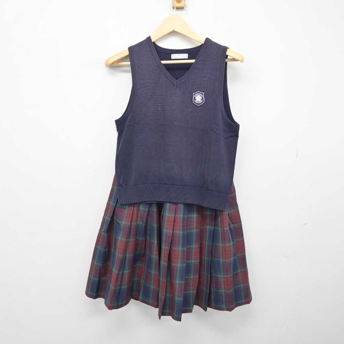 【中古】福岡県 筑陽学園高等学校 女子制服 2点 (ニットベスト・スカート) sf049650