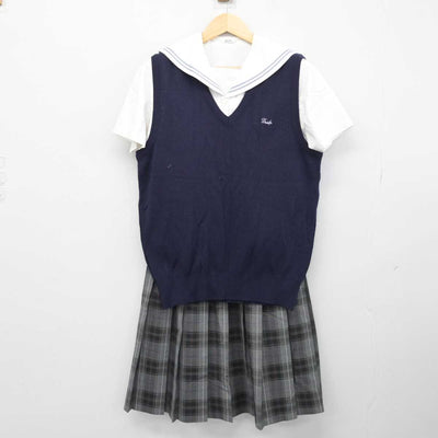 【中古】福岡県 大宰府高等学校 女子制服 3点 (ニットベスト・シャツ・スカート) sf049891