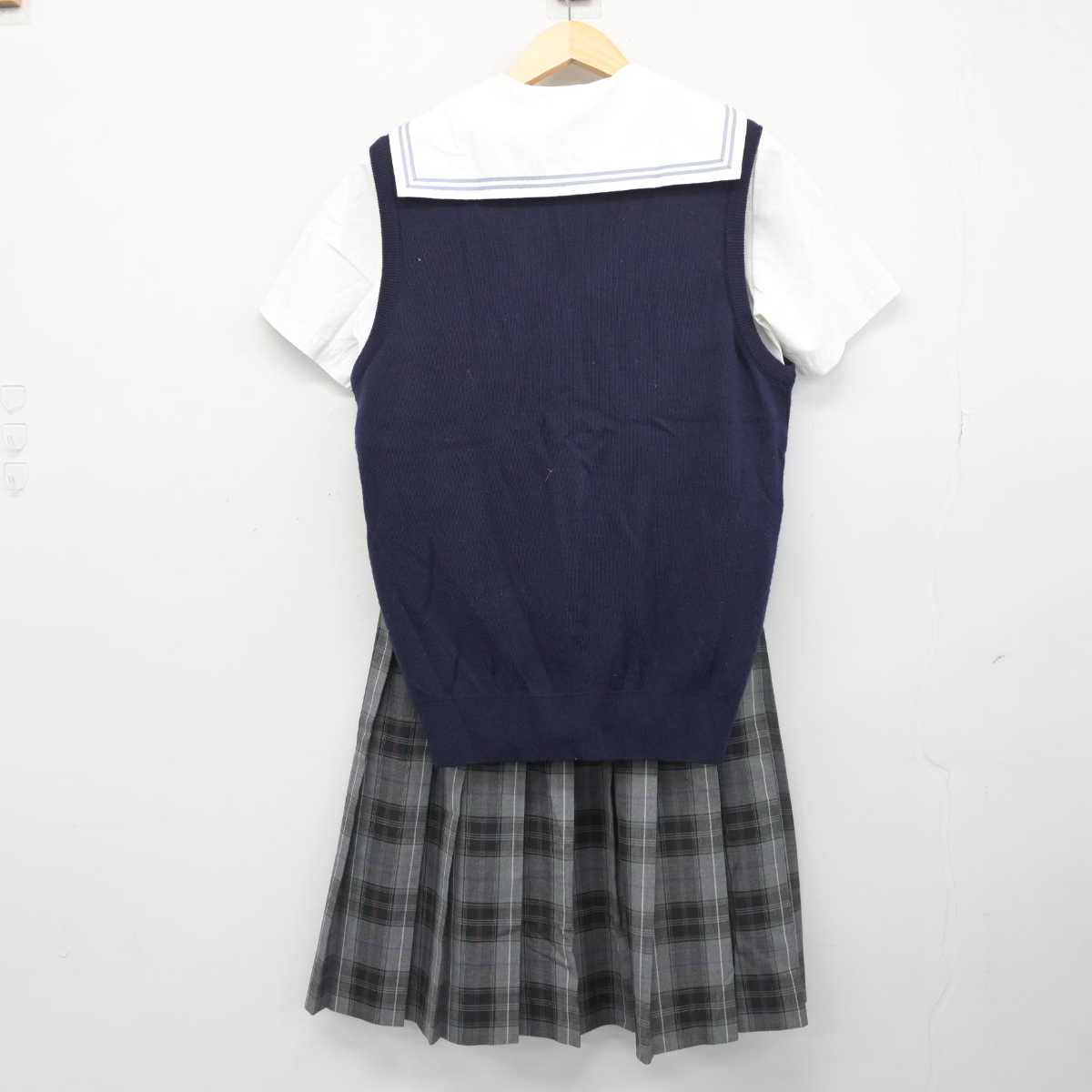 【中古】福岡県 大宰府高等学校 女子制服 3点 (ニットベスト・シャツ・スカート) sf049891