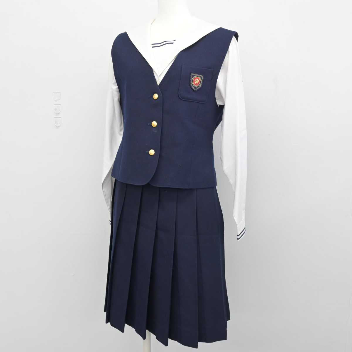 【中古】岡山県 就実高等学校 女子制服 4点 (ブレザー・ベスト・シャツ・スカート) sf049893