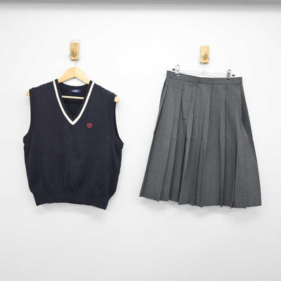 【中古】福岡県 福岡西陵高等学校 女子制服 2点 (ニットベスト・スカート) sf050131