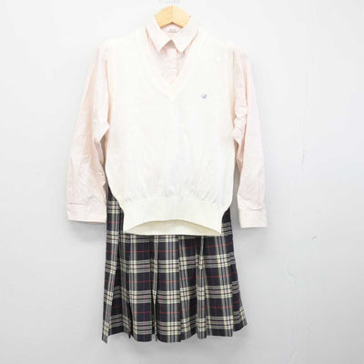 【中古】千葉県 千葉商科大学付属高等学校 女子制服 4点 (ニットベスト・シャツ・スカート) sf050261