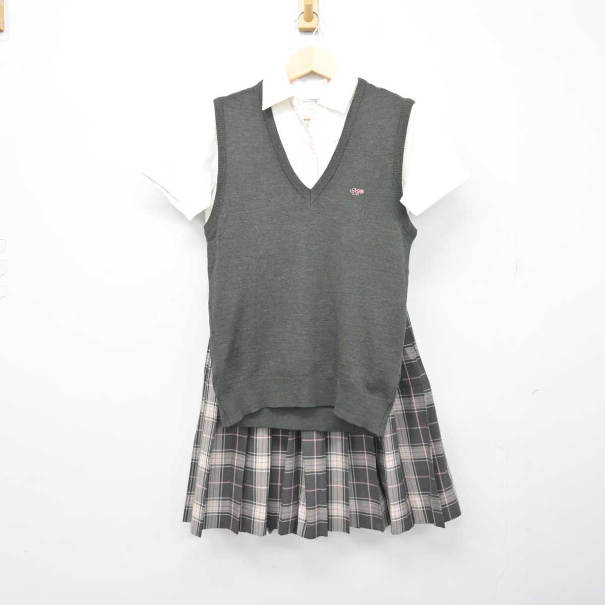 【中古】奈良県 奈良文化高等学校 女子制服 3点 (ニットベスト・シャツ・スカート) sf050371