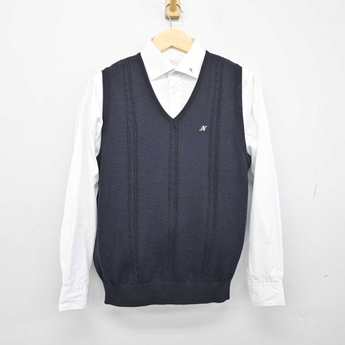 【中古】大阪府 浪速高等学校・中学校 男子制服 2点 (ニットベスト・シャツ) sf050432