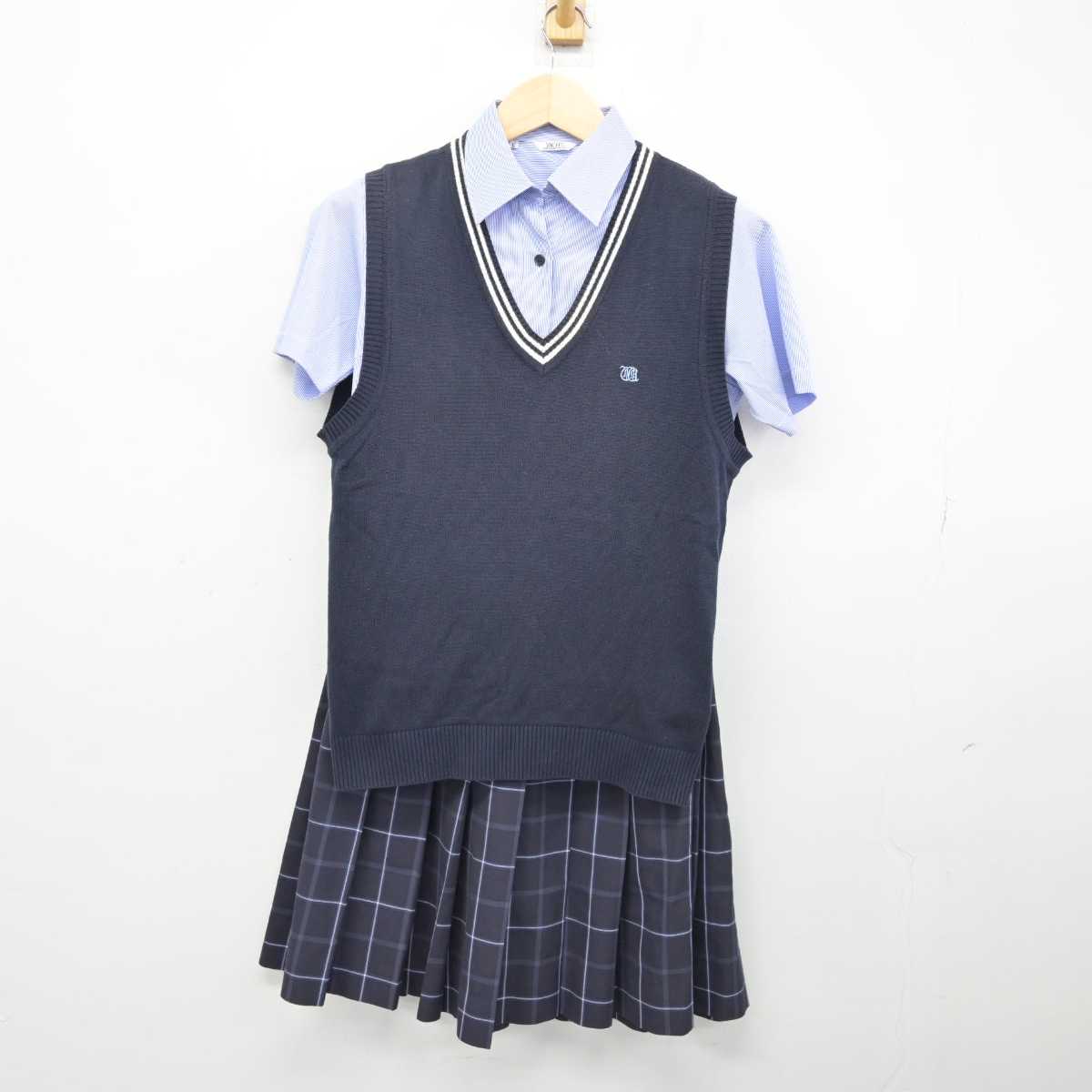 【中古】福岡県 若松商業高等学校 女子制服 3点 (ニットベスト・シャツ・スカート) sf050548