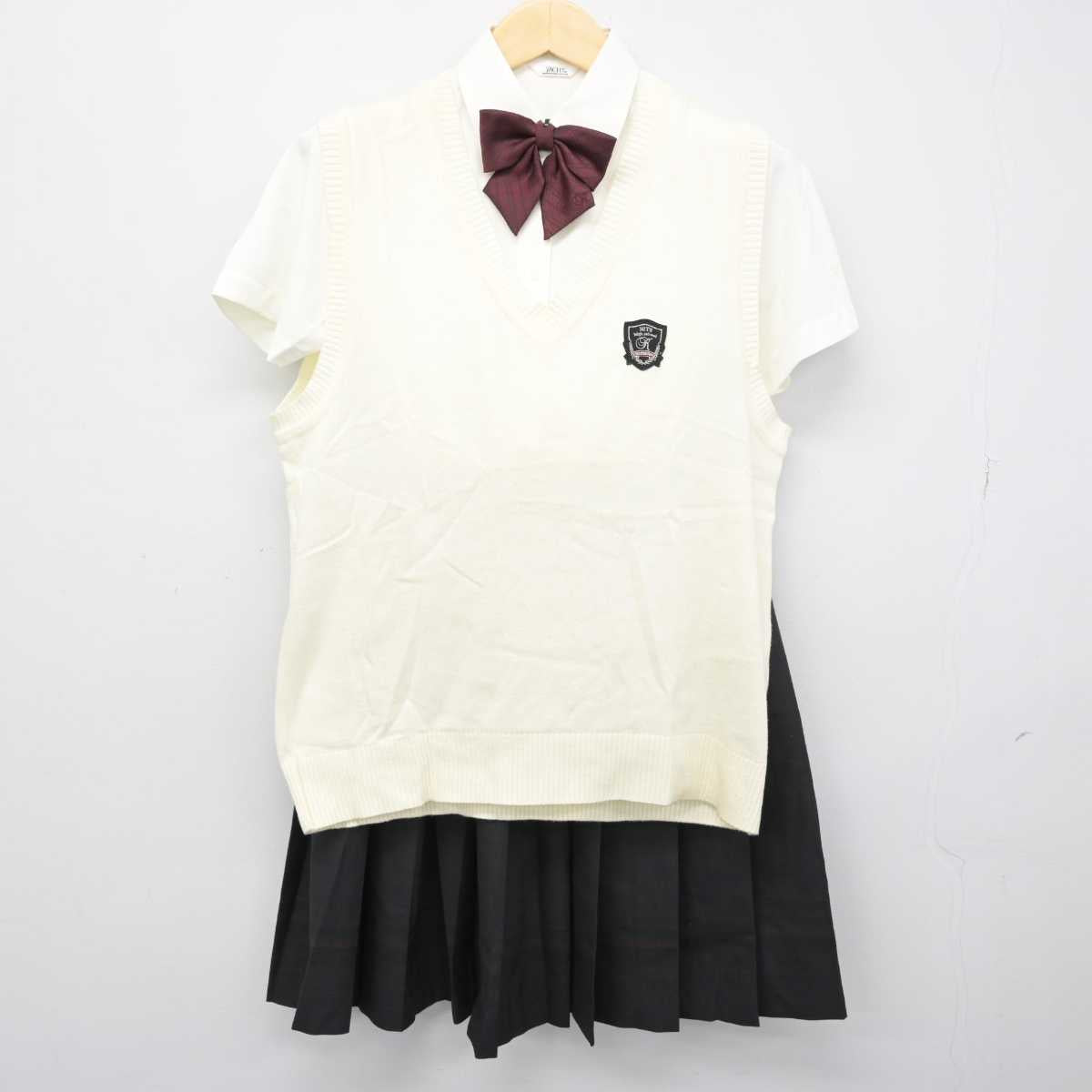 【中古】広島県 広島工業大学高等学校 女子制服 5点 (シャツ・ニットベスト・スカート) sf050606