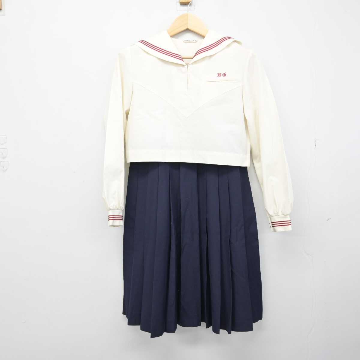 【中古】福岡県 博多女子中学校 女子制服 3点 (セーラー服・セーラー服・ジャンパースカート) sf050799