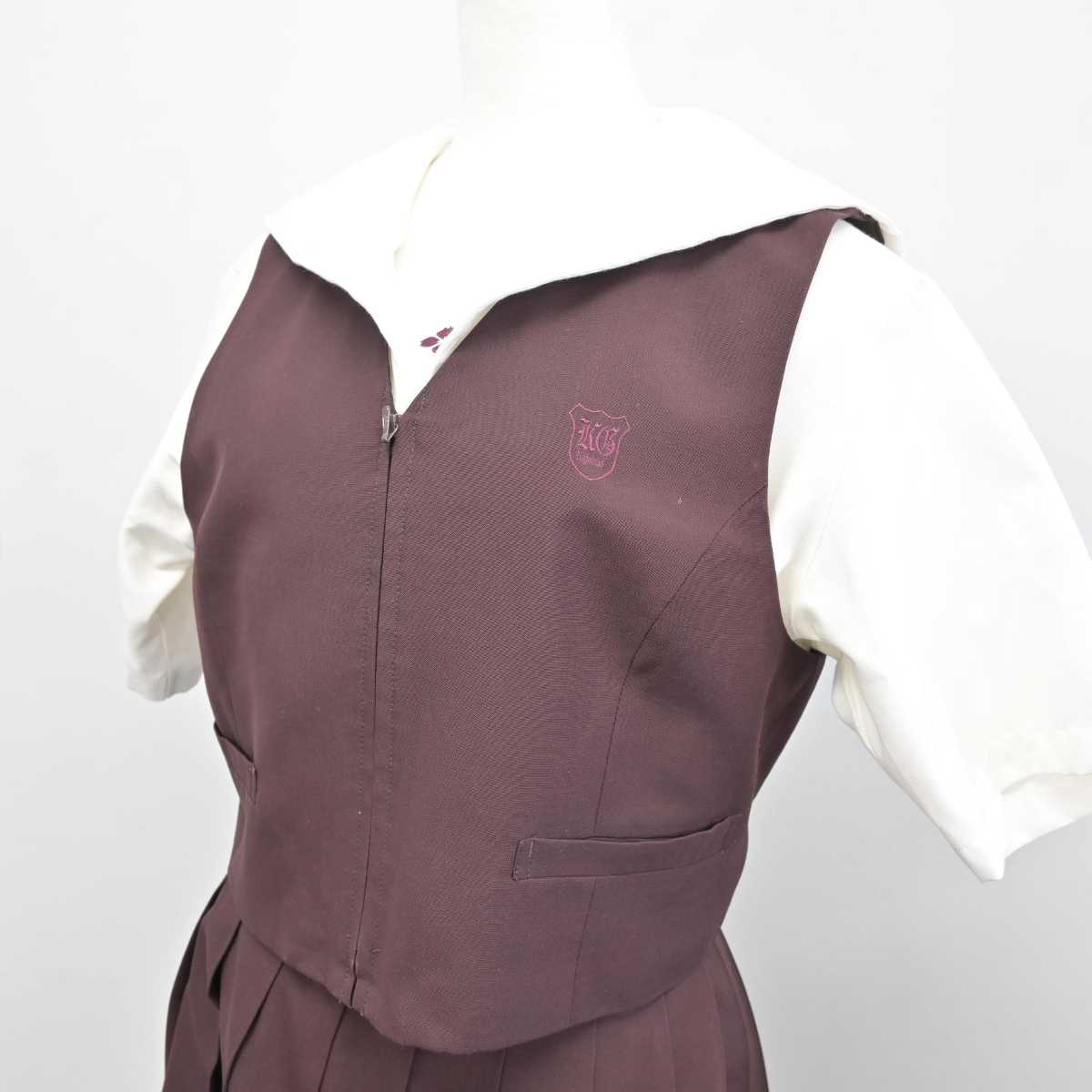 【中古】群馬県 共愛学園中学校・高等学校 女子制服 3点 (ベスト・セーラー服・スカート) sf051077